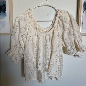 Free People Cream Lace Blouse